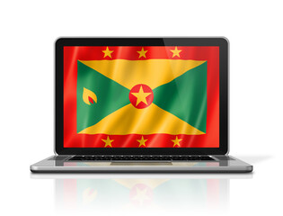 Grenada flag on laptop screen isolated on white. 3D illustration