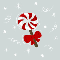 Traditional christmas round candy in doodle style. Christmas and new years holidays vector decoration. 