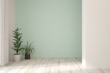 Empty room in white color. Scandinavian interior design. 3D illustration