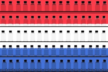 Flag of the Netherlands and multiple vaccine vials. Vaccination concept. 3D rendering