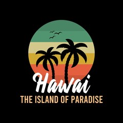 Hawaii background with palm. Vector background beach. Summer tropical banner design. Paradise poster template illustration.