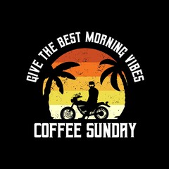 Enjoy the ride, Morning vibes, Motorcycle Beach typography for t-shirt print with palm,beach and motorcycle.Vintage poster.