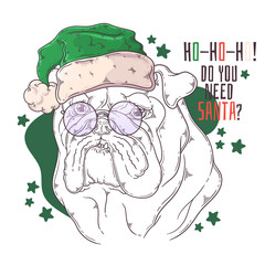 Hand drawn dog portrait with Christmas accessories Vector