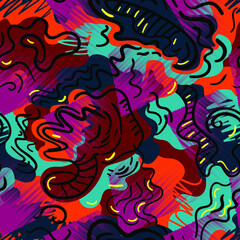 Seamless unusual abstract artwork with colorful hand drawn pattern