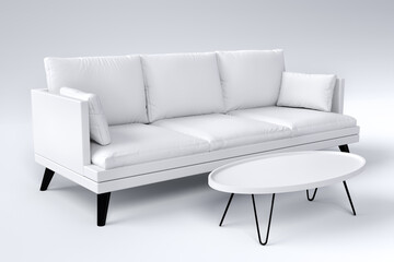 Monochrome couch with pillows on studio white background.