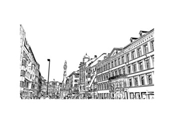 Obraz premium Building view with landmark of Innsbruck is the city in Austria. Hand drawn sketch illustration in vector.