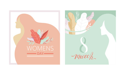 Fototapeta na wymiar International Women Day Card as Global Holiday Greeting Vector Set