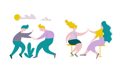 People Character Giving High Five Interacting with Each Other Vector Set