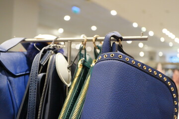 Fashionable women's handbags in the store.