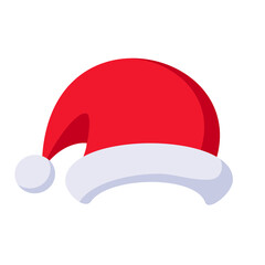 Santa hat isolated object on white background vector illustration in flat style. Christmas or New Year holiday clip art design element.