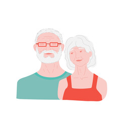 Obraz premium elderly man and woman. family of pernsioners. elderly married lovers. grandmother and grandfather. stock vector flat cartoon illustration isolated on white background.