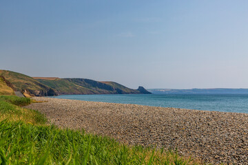Newgale Beach on the Pembrokeshire Coast, with a Blue Sky Overhead