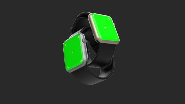 Rotating 3d illustration render Smart watch similar to apple watch and Tracking markers on black background