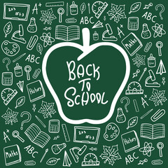 Back to school doodle white vector on green desk banner