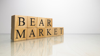 The name Bear Market was created from wooden letter cubes. finance and illegal.