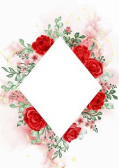 freedom rose red flower frame background with white space diamond