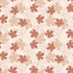 Seamless background with autumn maple leaves in gentle pastel colors. Vector illustrations for wallpaper design, fabric, tile print, decor, packaging, linen products, trendy finishing materials