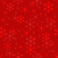 Obraz na płótnie Canvas Snowflakes vector seamless pattern. Bright red Christmas and New Year background texture with snow. Winter holidays theme. Vintage style. creative design of decor, printing, packaging, fabric