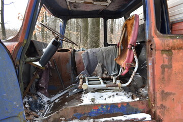 Abandoned truck found in the forest.