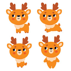 A set of cute deer in different poses. Vector clipart for any purpose