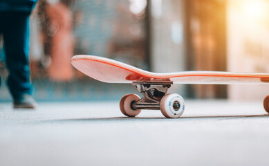 Close up skateboard.