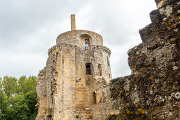 Castle of the Hunaudaye is a medieval fortress, ruins inside, French Brittany. Historical Monument of France