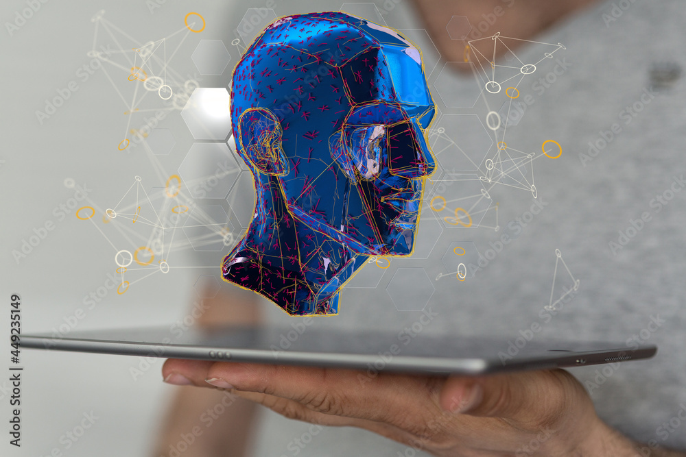Poster human head and brain.deep learning , machine learning and artificial intelligence , ai technology,