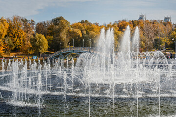 Fountain in Tsaritsyno park on autumn day. Moscow. Russia