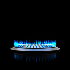blue flame at kitchen stove gas.