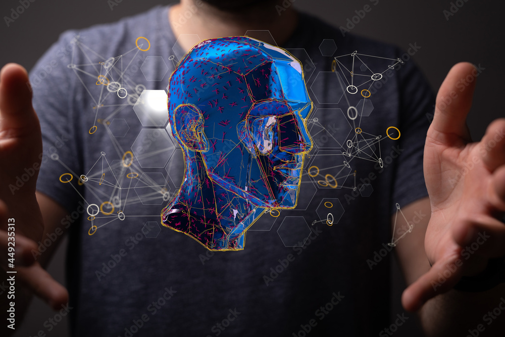 Poster human head and brain.deep learning , machine learning and artificial intelligence , ai technology,