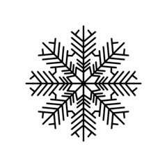 The silhouette of a black snowflake on a white background.