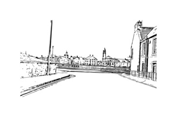 Obraz premium Building view with landmark of Inverness is the city in Scotland. Hand drawn sketch illustration in vector.