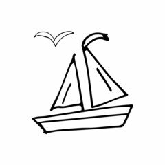 Single hand drawn picture of a ship. Vector, doodle or sketching style.