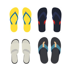 Summer flip flops for man or girl in flat style vector illustrations. Summer footwear set icons. .Open shoes.