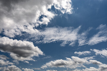 Summer Blue Sky and white cloud white background. Beautiful clear cloudy in sunlight calm season. 