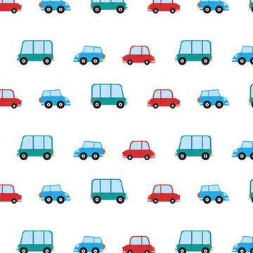 Seamless pattern with cartoon cars background. Vector.