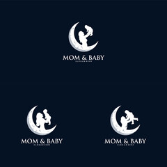 Mother holding a little baby logo design vector