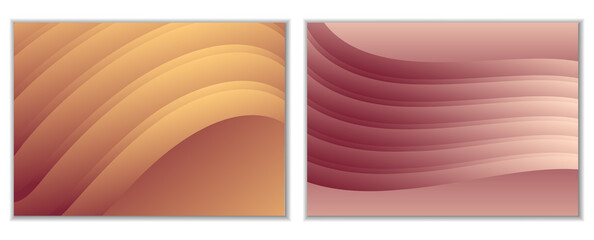 Abstract gradient waves background and folds. A set of 2 templates. 3D illustration in gentle pastel colors. Vector