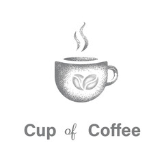 coffee cup icon. Cute cup with coffee beans picture on it isolated on white background. Vector illustration