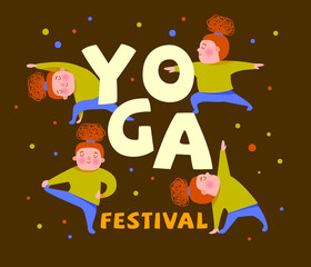 The girl shows various yoga asanas. Yoga Festival. Poster, postcard template..