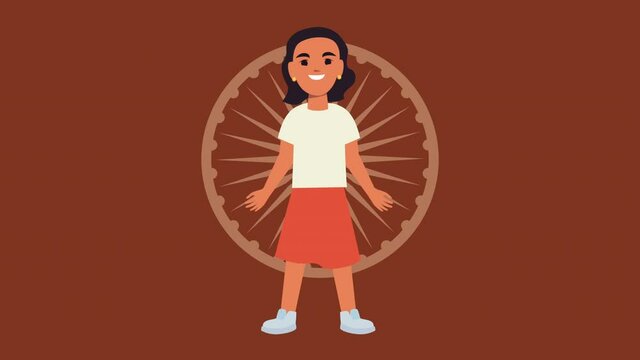 happy indian girl with ashoka chakra
