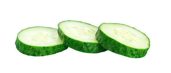 three cucumber slice isolated on white background.