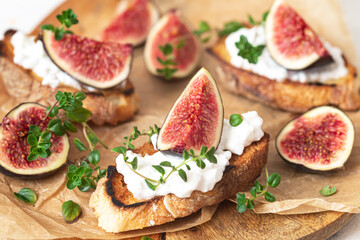 Bruschetta with cottage cheese ,fig slices and honey.