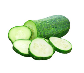 Cucumber and slices isolated on a white background.