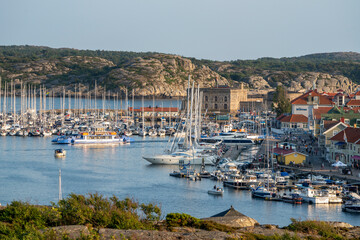 Fototapeta na wymiar Marstrand island panorama Scenery with Harbour and boats in the canal