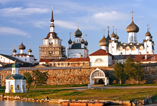 Solovetsky Monastery is a historical and architectural museum at sunset, Solovetsky District, Arkhangelsk Oblast, Russia