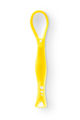 Top view of fun yellow child spoon isolated