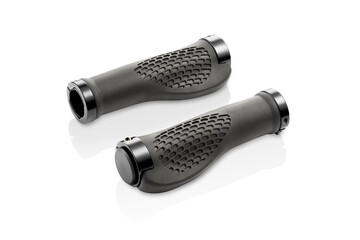 Black handlebar grips with texture for bicycles isolated