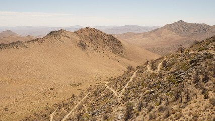 Dry hot desert landscapes on the Pacific Crest Trail along the PCT California Section G from Walker Pass in the USA.