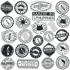 Manila, Metro Manila, Philippines Set of Stamp. Vector Art Postal Passport Travel Design. Travel and Business Seals.